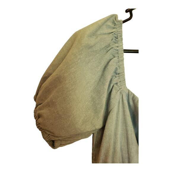 Lost + Wander Blue Babydoll Dress Linen Blue Lagoon Bow Front Elastic Large NWT - Picture 9 of 12